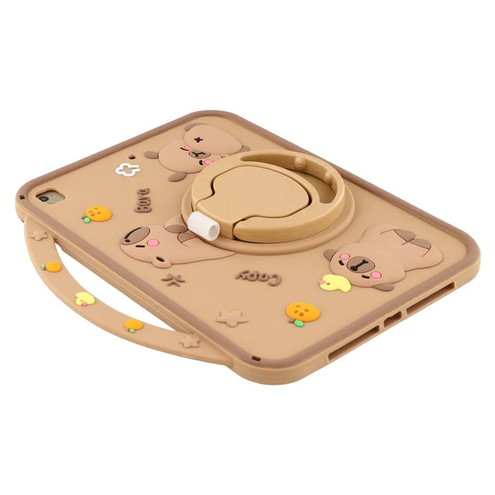 For iPad 9.7-inch (2018) / (2017) Silicone Case with Handle 360 Degree Rotating Kickstand Protective Cover Capybara Pattern - 5