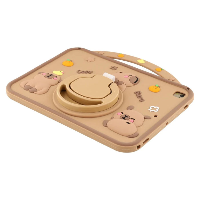 For iPad 9.7-inch (2018) / (2017) Silicone Case with Handle 360 Degree Rotating Kickstand Protective Cover Capybara Pattern - 6