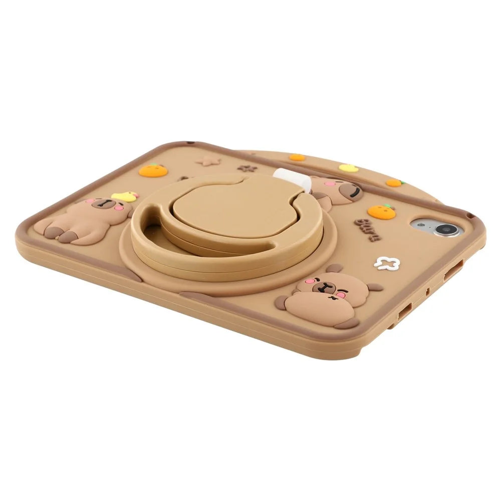 For iPad mini (2024) / (2021) Silicone Case with Handle 360 Degree Rotating Kickstand Protective Cover Capybara Pattern - 6