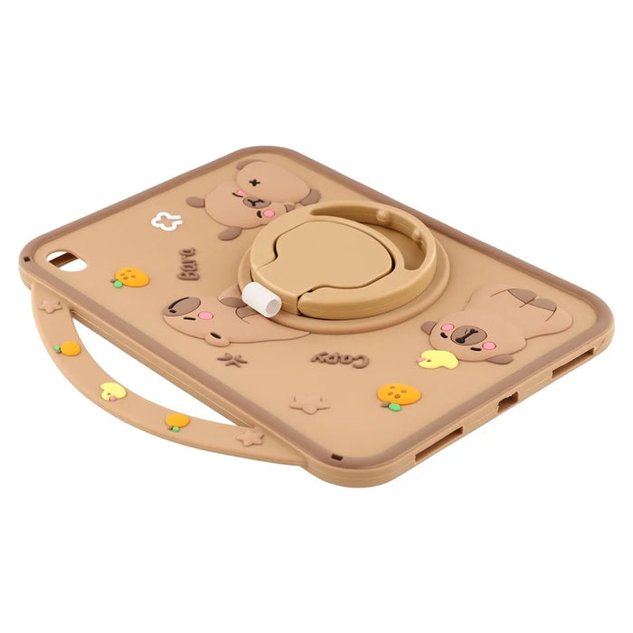 For iPad (2025) / 10.9 (2022) Silicone Case with Handle 360 Degree Rotating Kickstand Protective Cover Capybara Pattern - 5