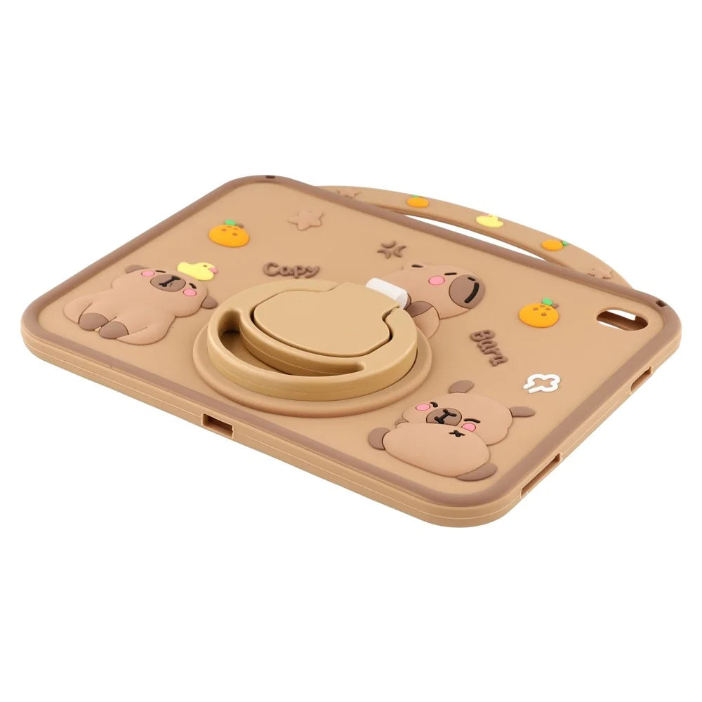 For iPad (2025) / 10.9 (2022) Silicone Case with Handle 360 Degree Rotating Kickstand Protective Cover Capybara Pattern - 6