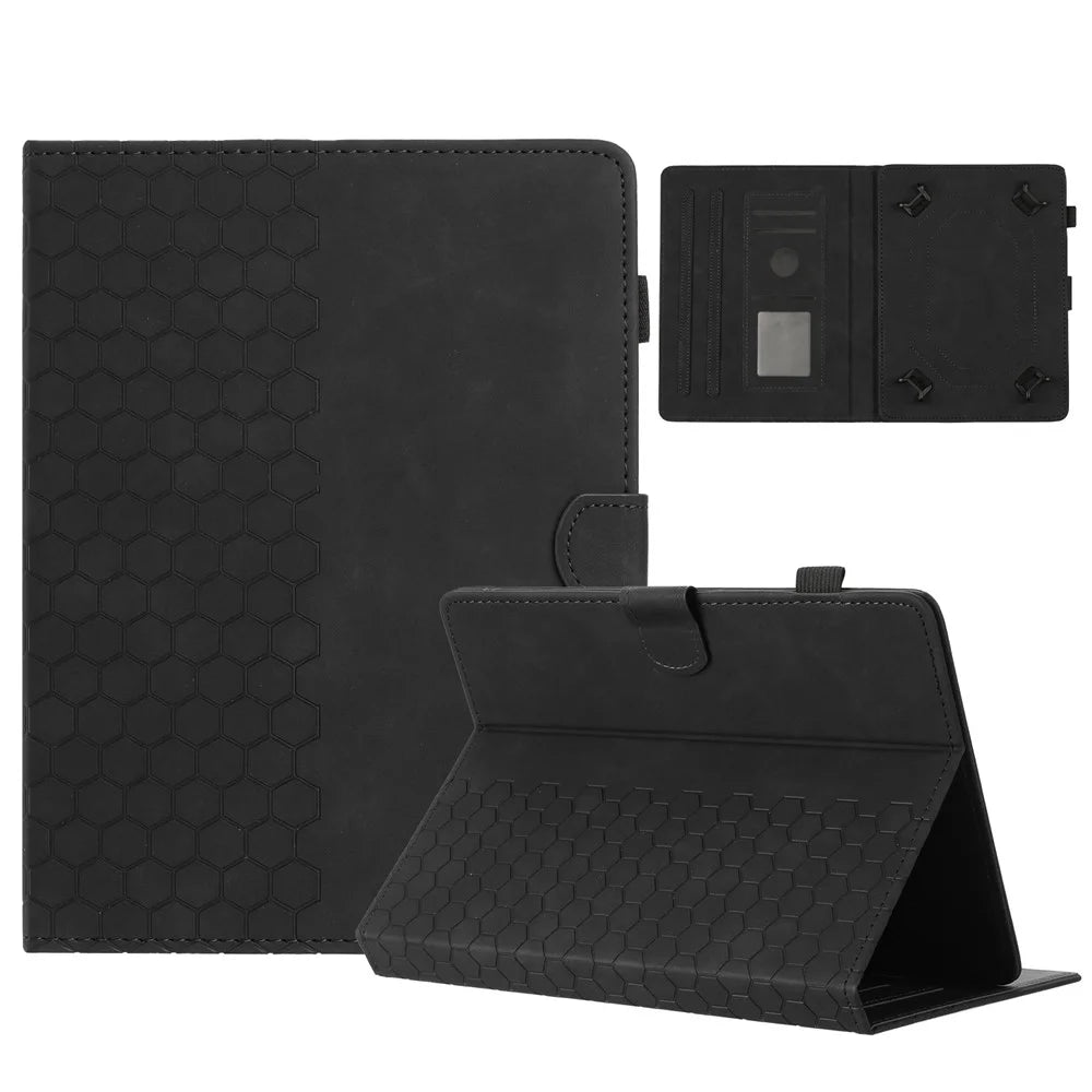 Universal 10-inch Tablet Case Honeycomb Printed Leather Tablet Cover with Card Slot - Black - 1