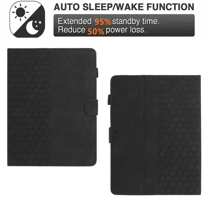 Universal 10-inch Tablet Case Honeycomb Printed Leather Tablet Cover with Card Slot - Black - 5