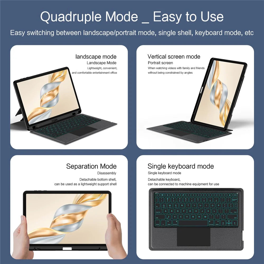 For Honor Pad X9 Pro Leather Case + Bluetooth-Compatible Keyboard with Backlight Trackpad - 6