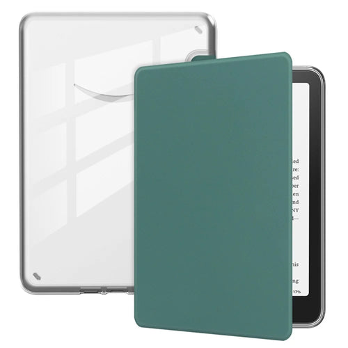 For Amazon Kindle Paperwhite (2024) / Kindle Colorsoft Case Anti Drop PU Leather + TPU + Acrylic Clear Protective Cover - Blackish Green - 1
