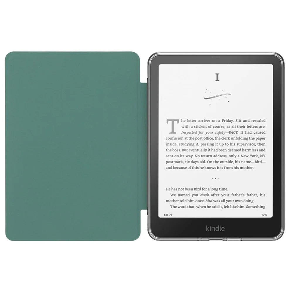 For Amazon Kindle Paperwhite (2024) / Kindle Colorsoft Case Anti Drop PU Leather + TPU + Acrylic Clear Protective Cover - Blackish Green - 2