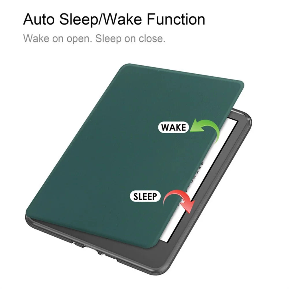 For Amazon Kindle Paperwhite (2024) / Kindle Colorsoft Case Anti Drop PU Leather + TPU + Acrylic Clear Protective Cover - Blackish Green - 4