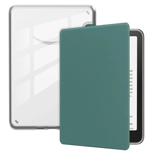 For Amazon Kindle Paperwhite (2021) Case Anti Drop PU Leather + TPU + Acrylic Clear Protective Cover - Blackish Green - 1