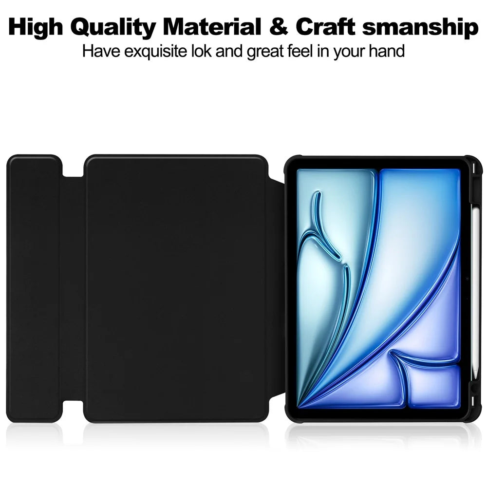 For iPad Air 11 (2026) / (2025) / (2024) Case Rotary Stand PU Leather + Acrylic Tablet Cover with Keyboard - Black - 2