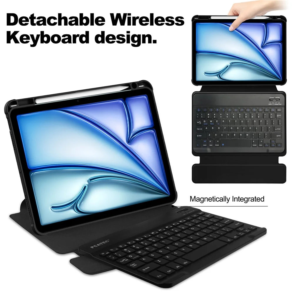 For iPad Air 11 (2026) / (2025) / (2024) Case Rotary Stand PU Leather + Acrylic Tablet Cover with Keyboard - Black - 3
