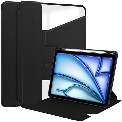 For iPad Air 11 (2026) / (2025) / (2024) Case 360 Degree Rotary Stand PU Leather + Acrylic Tablet Cover (Without Keyboard) - Black - 1