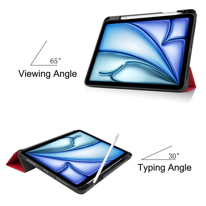 For iPad Air 11 (2026) / (2025) / (2024) Stand Case Shock-Absorbent Leather Tablet Cover with Pen Slot - Red - 7