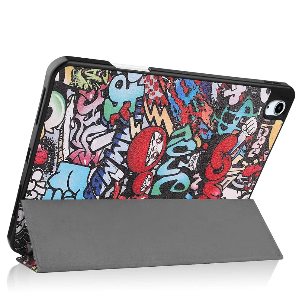 For iPad Air 11 (2026) / (2025) / (2024) Tablet Case Pattern Printing Tri-Fold Stand Leather + TPU Cover with Pen Holder - Graffiti - 2
