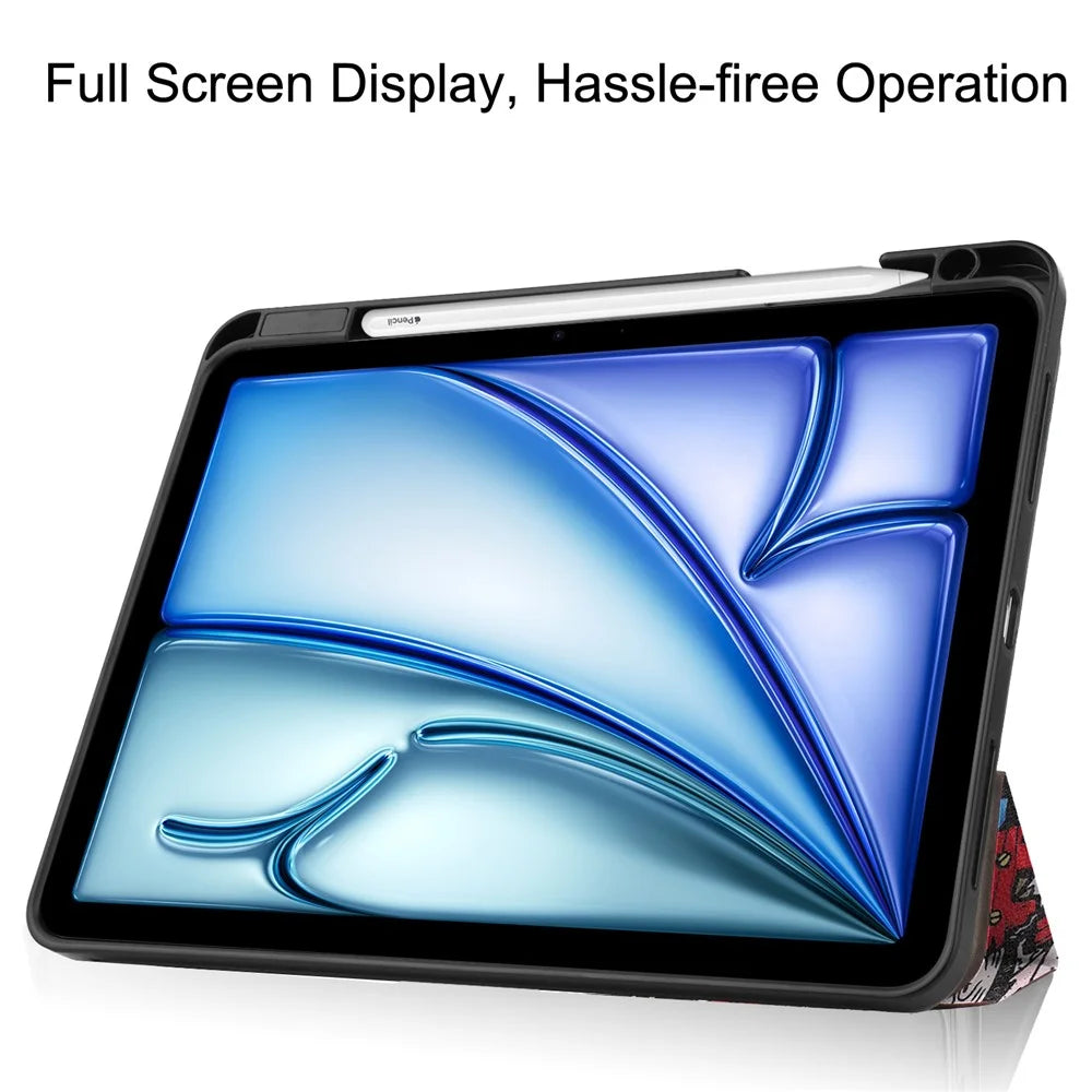 For iPad Air 11 (2026) / (2025) / (2024) Tablet Case Pattern Printing Tri-Fold Stand Leather + TPU Cover with Pen Holder - Graffiti - 3