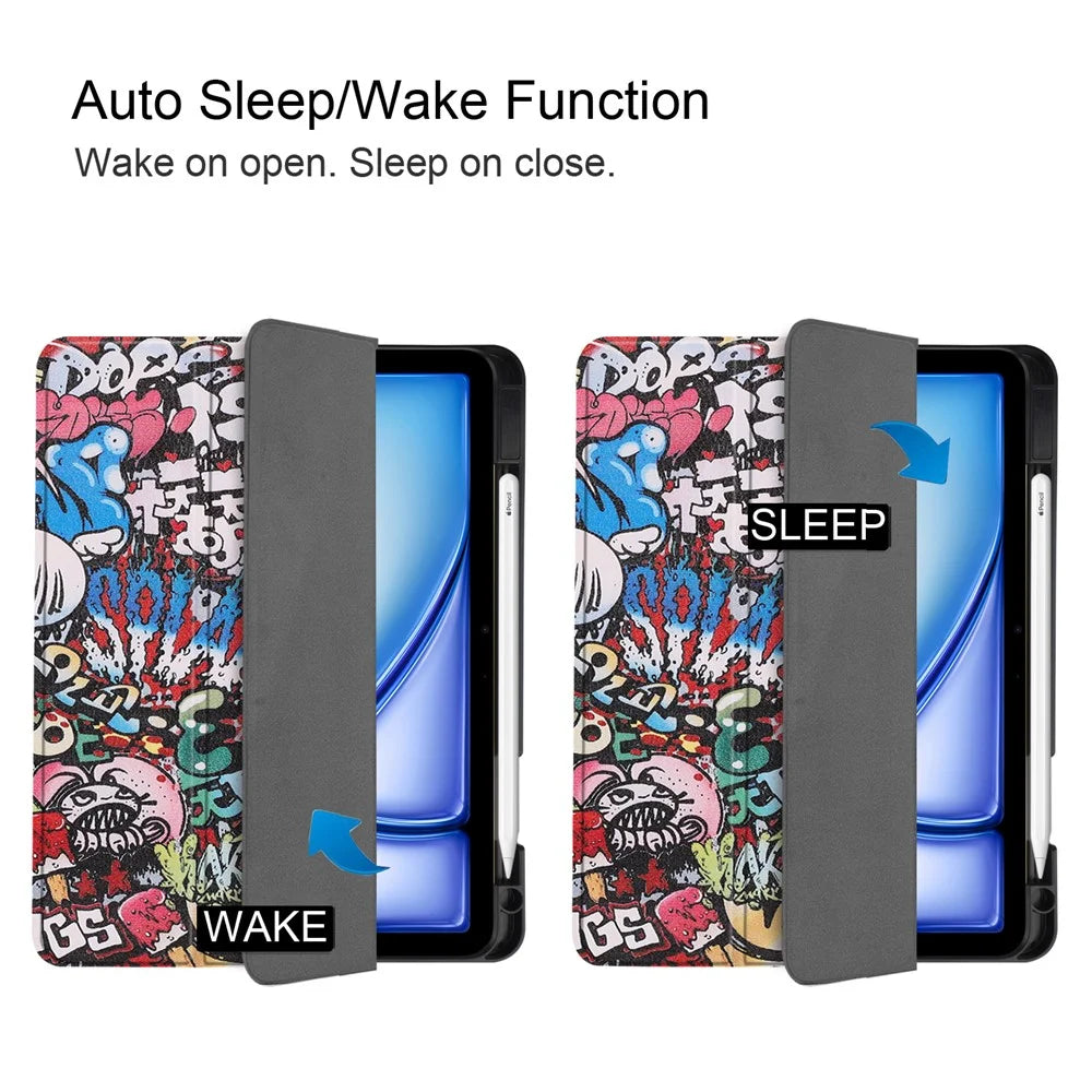 For iPad Air 11 (2026) / (2025) / (2024) Tablet Case Pattern Printing Tri-Fold Stand Leather + TPU Cover with Pen Holder - Graffiti - 5