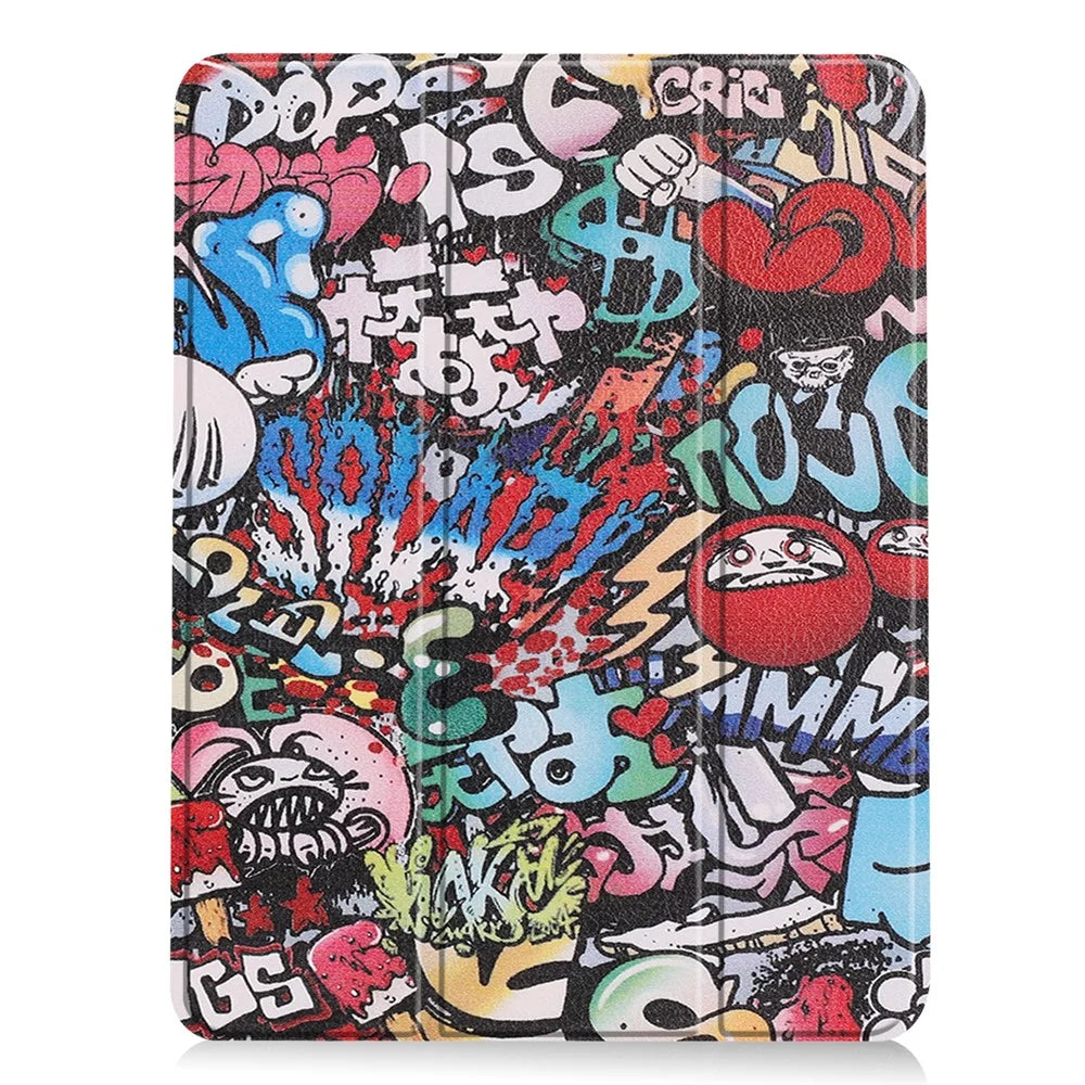 For iPad Air 11 (2026) / (2025) / (2024) Tablet Case Pattern Printing Tri-Fold Stand Leather + TPU Cover with Pen Holder - Graffiti - 7