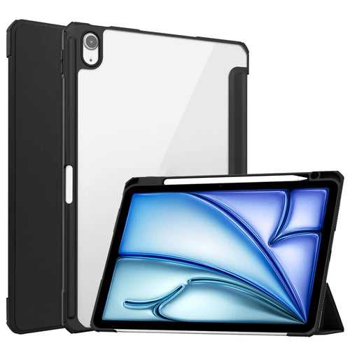 For iPad Air 11 (2026) / (2025) / (2024) Case Clear Acrylic Leather Tablet Cover Support Auto Sleep  /  Wake - Black - 1