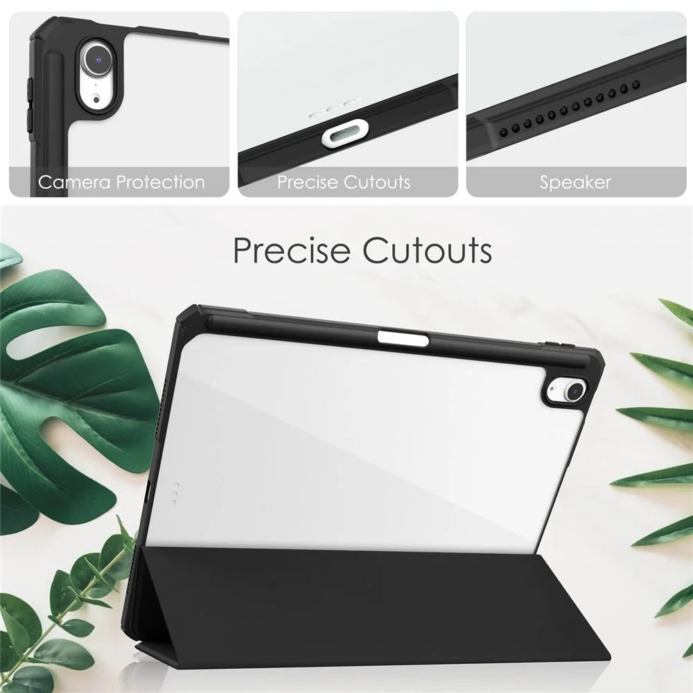 For iPad Air 11 (2026) / (2025) / (2024) Case Clear Acrylic Leather Tablet Cover Support Auto Sleep  /  Wake - Black - 4