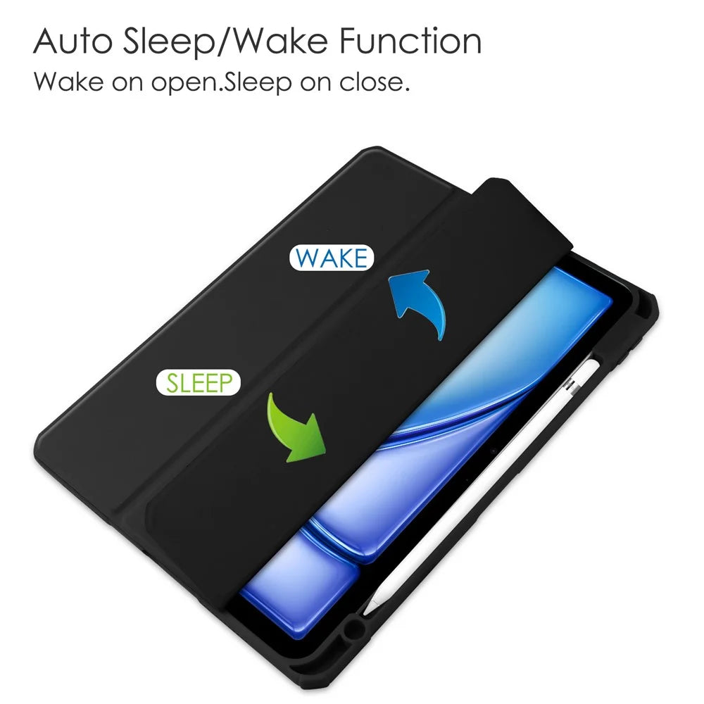 For iPad Air 11 (2026) / (2025) / (2024) Case Clear Acrylic Leather Tablet Cover Support Auto Sleep  /  Wake - Black - 5
