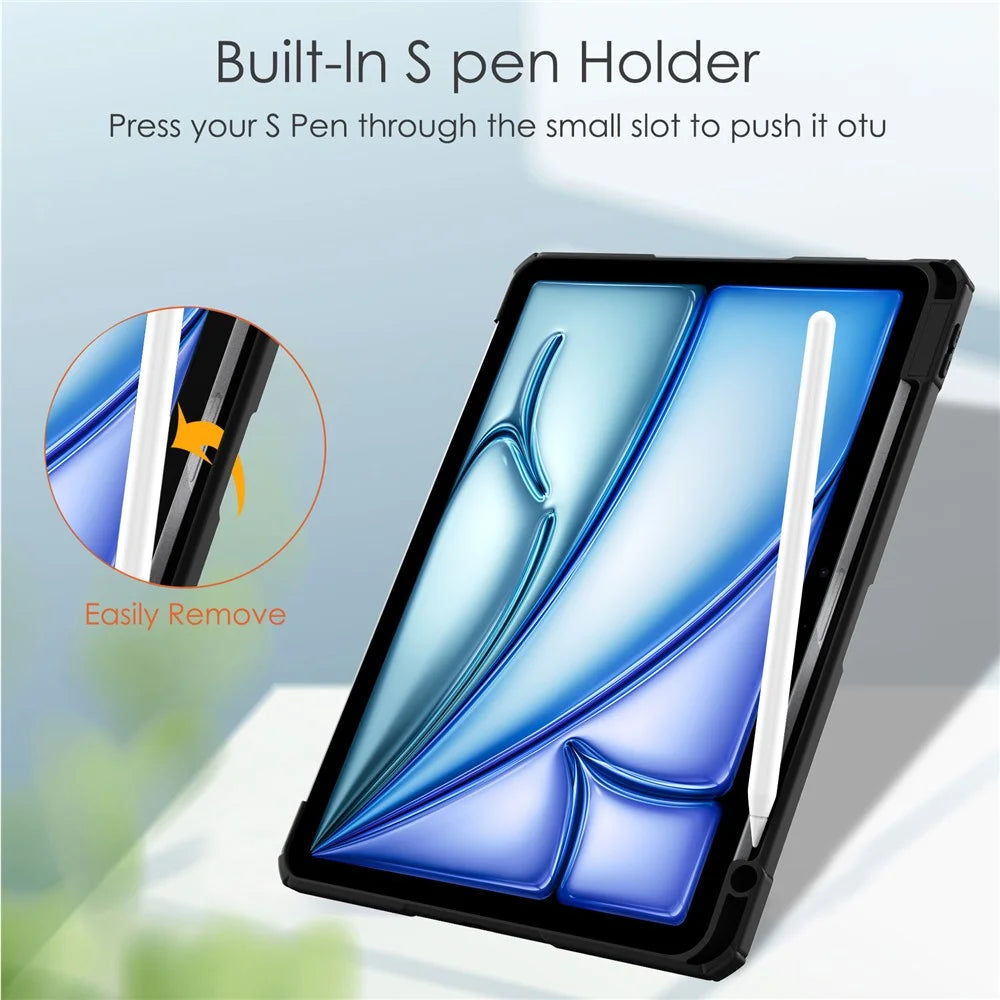For iPad Air 11 (2026) / (2025) / (2024) Case Clear Acrylic Leather Tablet Cover Support Auto Sleep  /  Wake - Black - 7