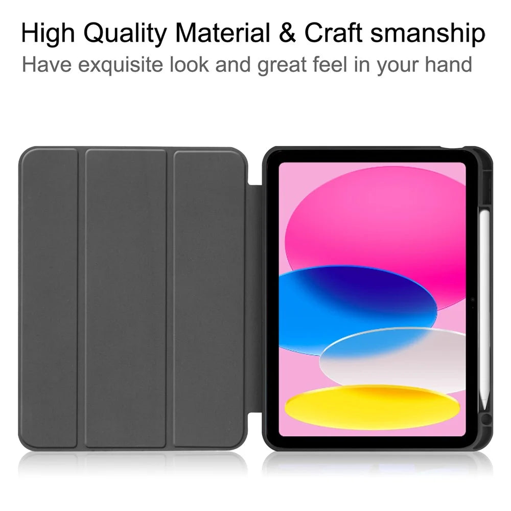 For iPad (2025) / 10.9 (2022) Stand Case Shock-Absorbent Leather Tablet Cover with Pen Slot - Red - 2