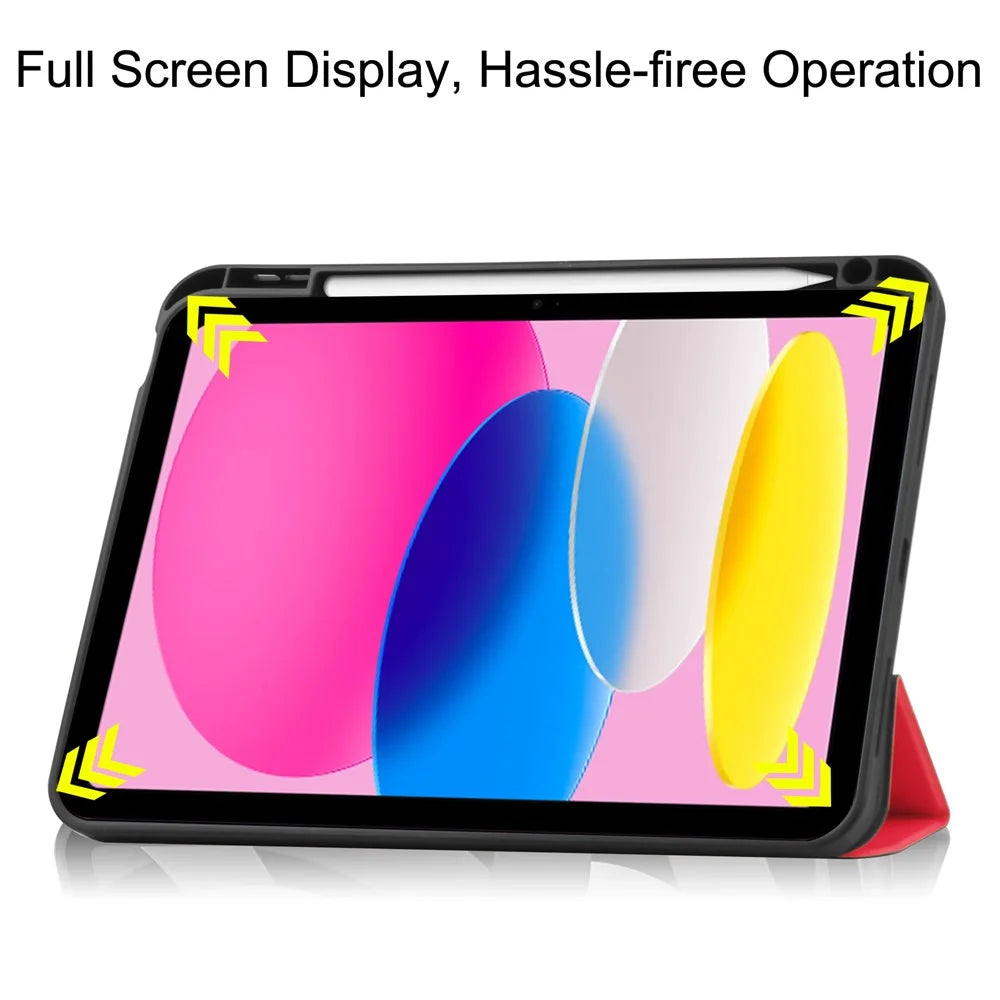 For iPad (2025) / 10.9 (2022) Stand Case Shock-Absorbent Leather Tablet Cover with Pen Slot - Red - 3