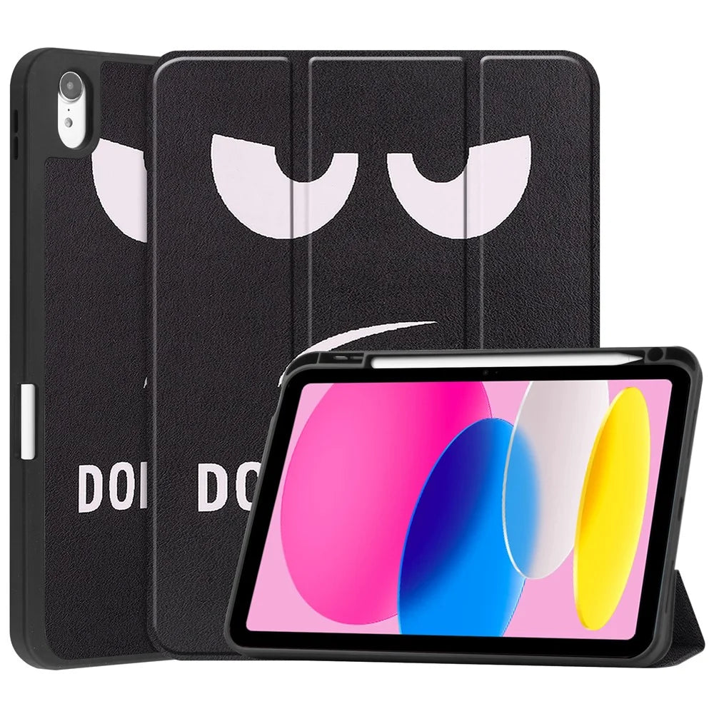 For iPad (2025) / 10.9 (2022) Tablet Case Pattern Printing Tri-Fold Stand Leather + TPU Cover with Pen Holder - Don't Touch Me - 1