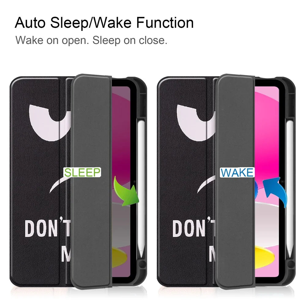 For iPad (2025) / 10.9 (2022) Tablet Case Pattern Printing Tri-Fold Stand Leather + TPU Cover with Pen Holder - Don't Touch Me - 4