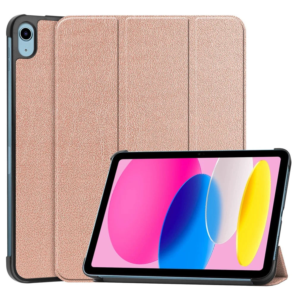 For iPad (2025)/10.9 (2022) Case Anti-Drop Leather Tri-fold Stand Tablet Cover - Rose Gold - 1