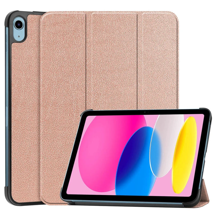 For iPad (2025)/10.9 (2022) Case Anti-Drop Leather Tri-fold Stand Tablet Cover - Rose Gold - 1