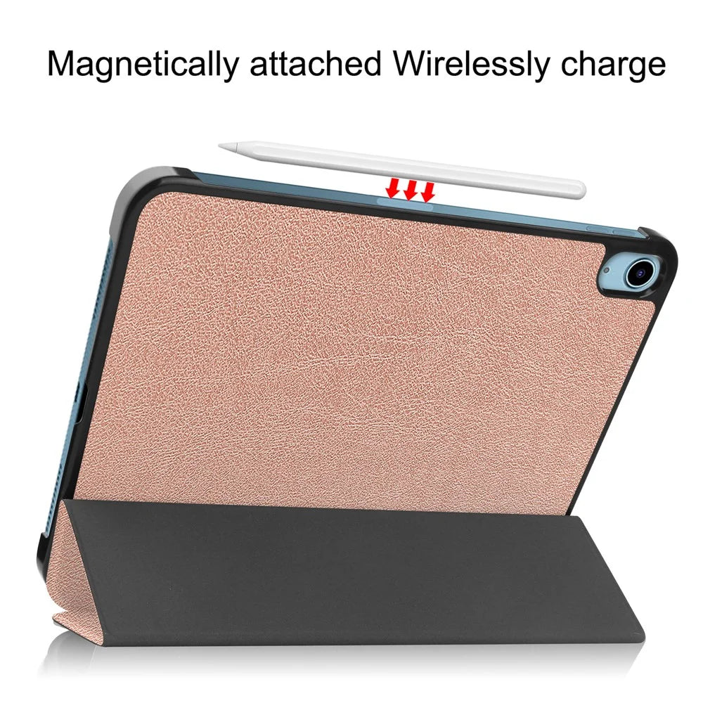 For iPad (2025)/10.9 (2022) Case Anti-Drop Leather Tri-fold Stand Tablet Cover - Rose Gold - 4