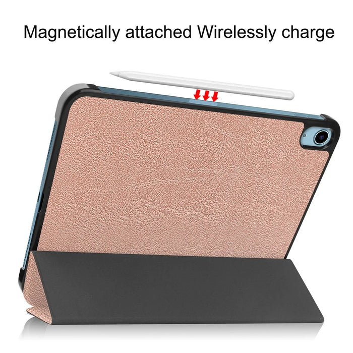 For iPad (2025)/10.9 (2022) Case Anti-Drop Leather Tri-fold Stand Tablet Cover - Rose Gold - 4