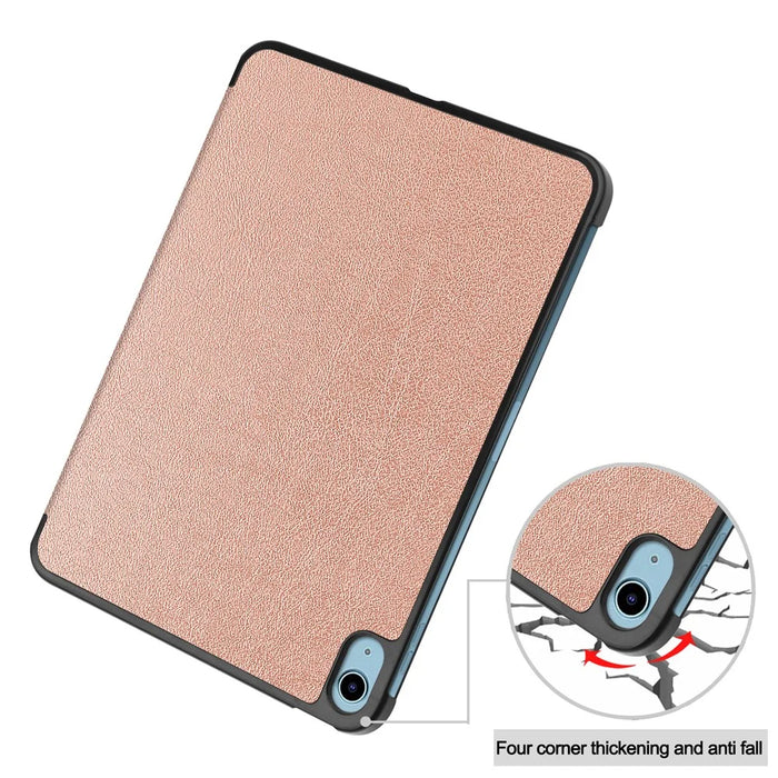 For iPad (2025)/10.9 (2022) Case Anti-Drop Leather Tri-fold Stand Tablet Cover - Rose Gold - 7