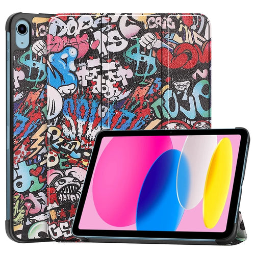 For iPad (2025) / 10.9 (2022) Case Pattern Print Leather Stand Tablet Cover - Graffiti - 1
