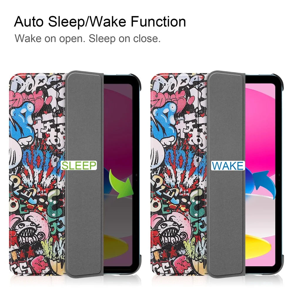 For iPad (2025) / 10.9 (2022) Case Pattern Print Leather Stand Tablet Cover - Graffiti - 2