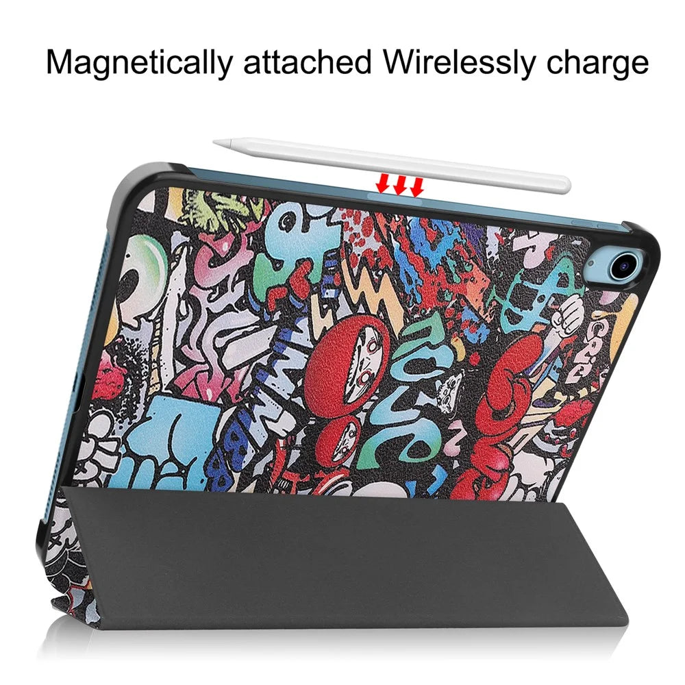 For iPad (2025) / 10.9 (2022) Case Pattern Print Leather Stand Tablet Cover - Graffiti - 5