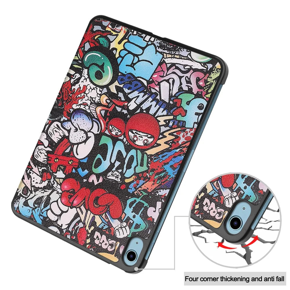 For iPad (2025) / 10.9 (2022) Case Pattern Print Leather Stand Tablet Cover - Graffiti - 6