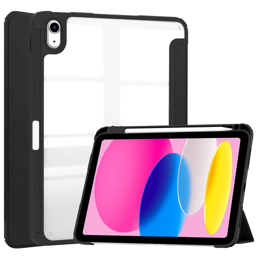 For iPad (2025) / 10.9 (2022) Case Clear Acrylic Leather Tablet Cover Support Auto Sleep / Wake - Black - 1