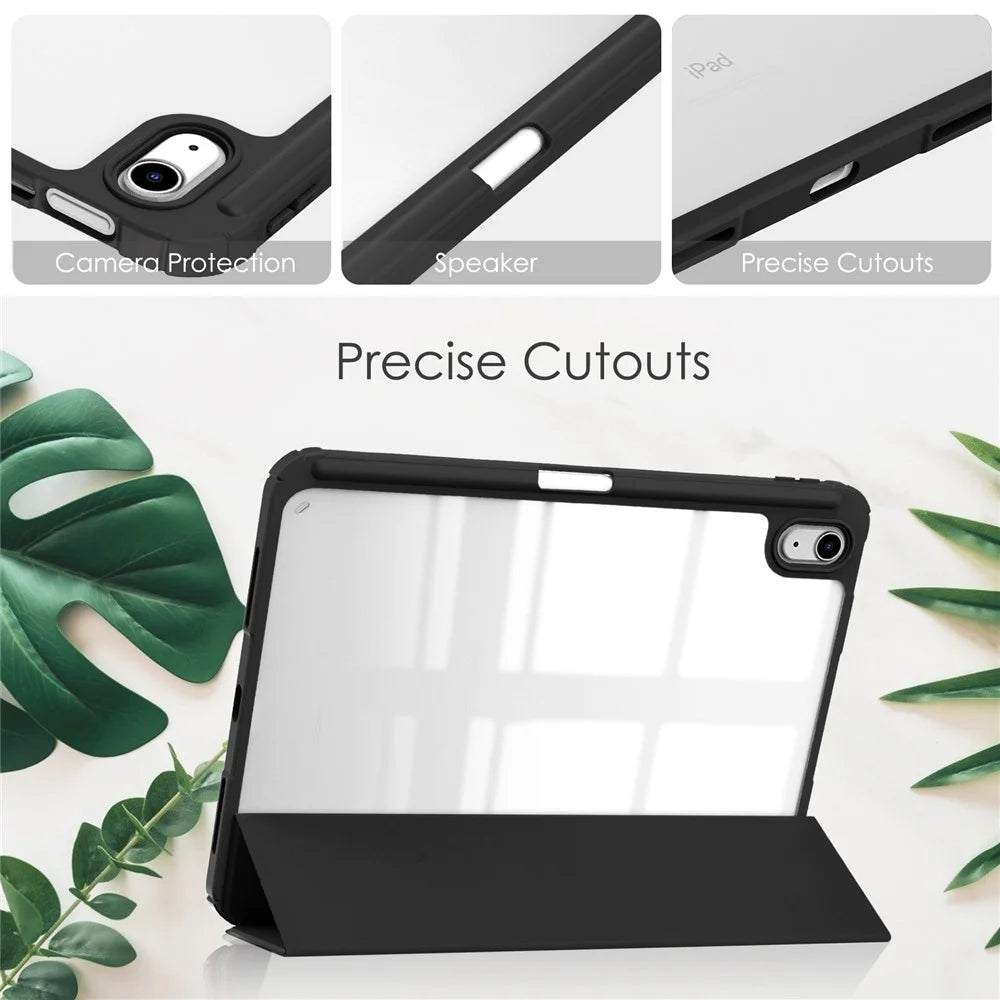 For iPad (2025) / 10.9 (2022) Case Clear Acrylic Leather Tablet Cover Support Auto Sleep / Wake - Black - 6