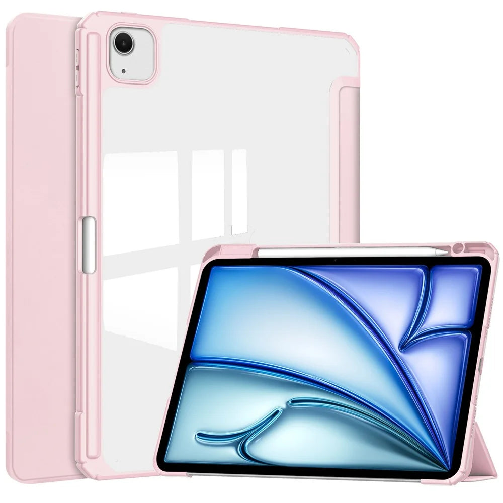 For iPad Air 13 (2026) / (2025) / (2024) Case Clear Acrylic Leather Tablet Cover Support Auto Sleep / Wake - Pink - 1