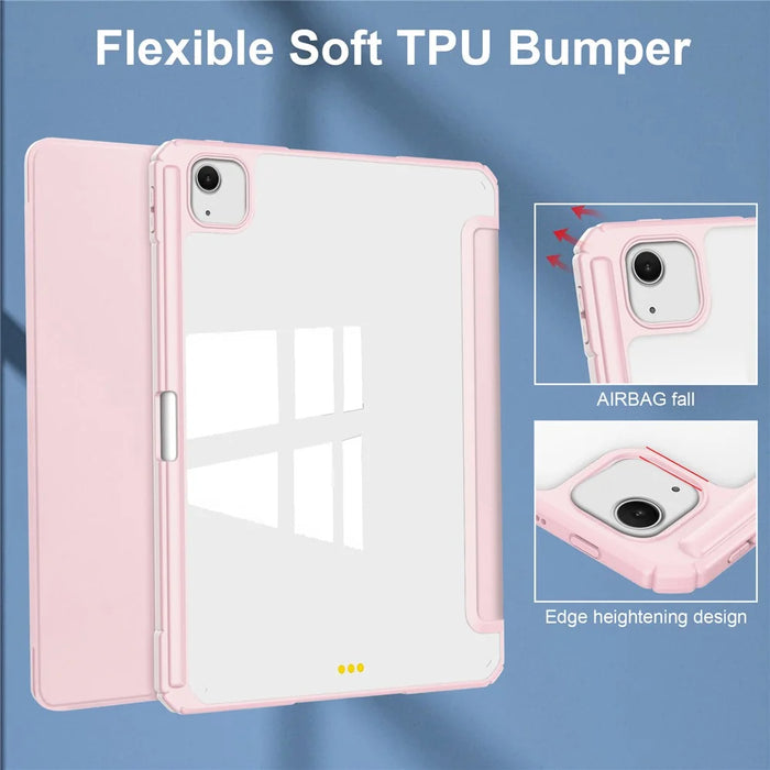 For iPad Air 13 (2026) / (2025) / (2024) Case Clear Acrylic Leather Tablet Cover Support Auto Sleep / Wake - Pink - 6