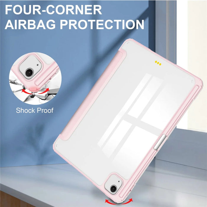 For iPad Air 13 (2026) / (2025) / (2024) Case Clear Acrylic Leather Tablet Cover Support Auto Sleep / Wake - Pink - 7