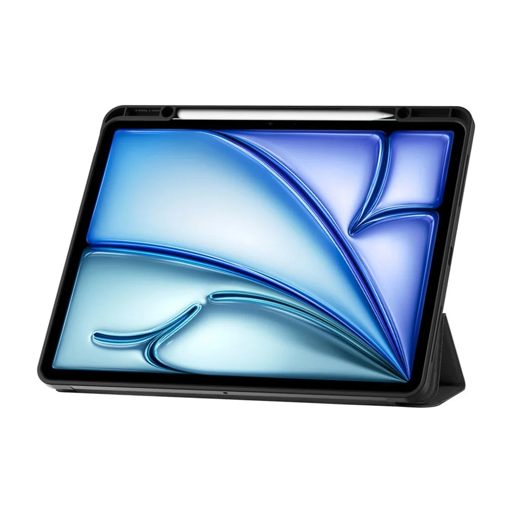 For iPad Air 13 (2026) / (2025) / (2024) Stand Case Shock-Absorbent Leather Tablet Cover with Pen Slot - Black - 3