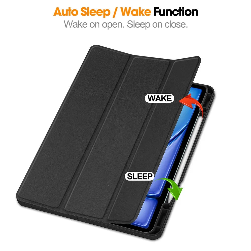 For iPad Air 13 (2026) / (2025) / (2024) Stand Case Shock-Absorbent Leather Tablet Cover with Pen Slot - Black - 4