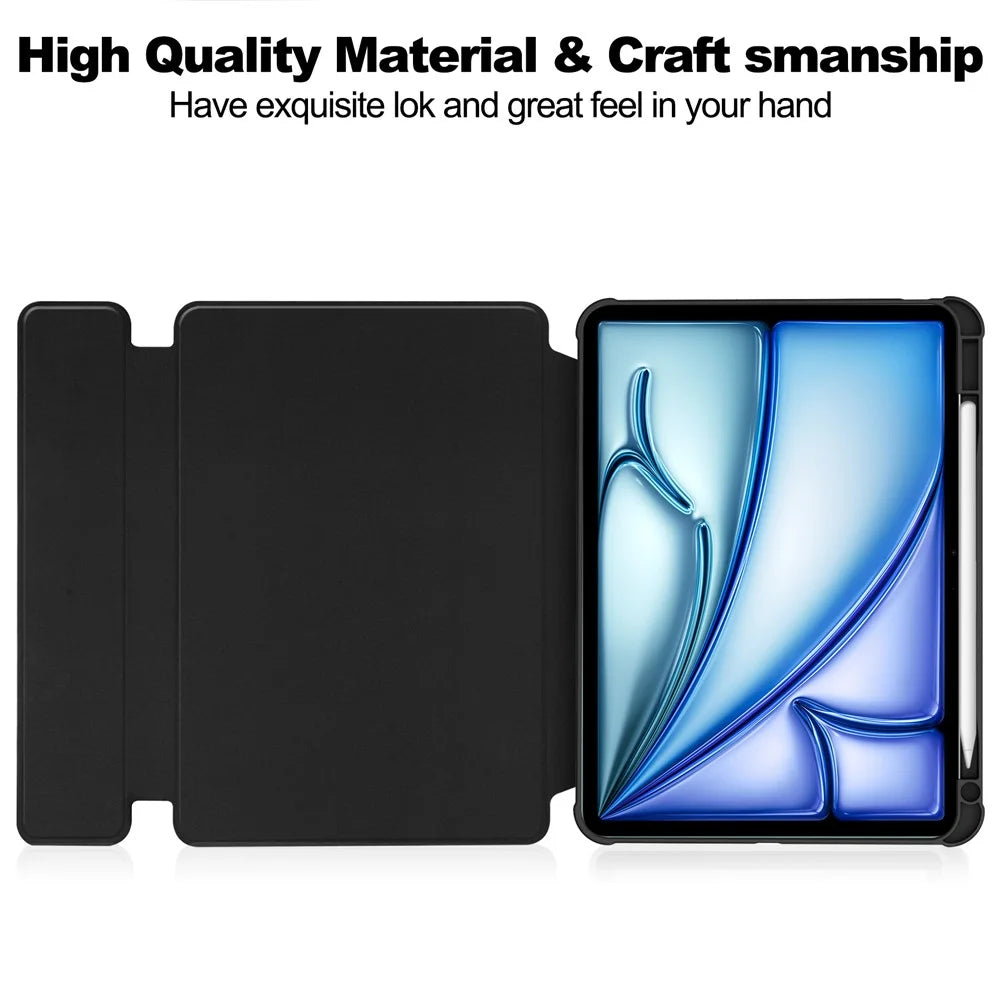 For iPad Air 13 (2026) / (2025) / (2024) Case 360 Degree Rotary Stand PU Leather+Acrylic Tablet Cover (Without Keyboard) - Black - 2