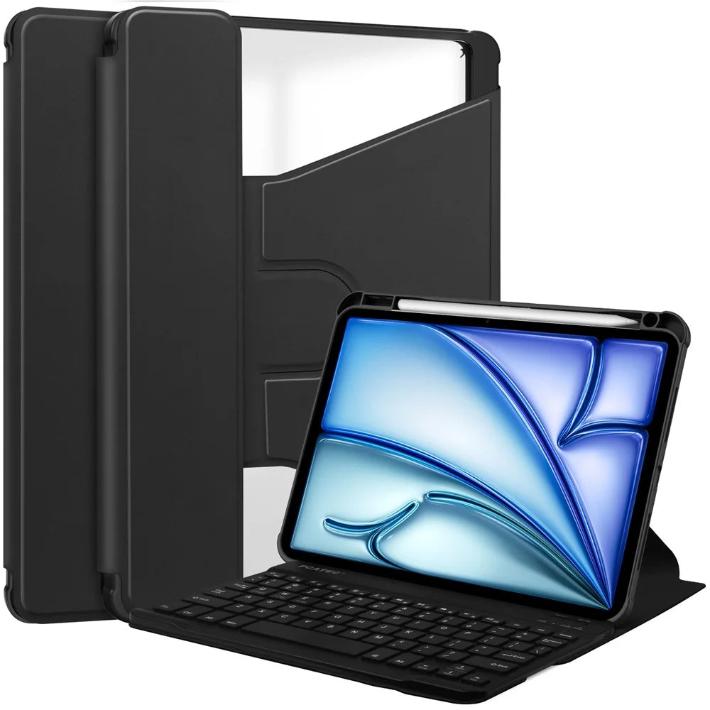 For iPad Air 13 (2026) / (2025) / (2024) Case 360-Degree Rotary Stand PU Leather + Acrylic Tablet Cover with Keyboard - Black - 1