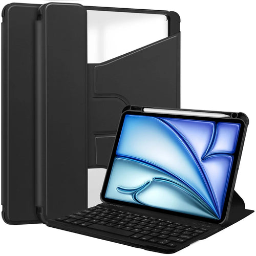 For iPad Air 13 (2026) / (2025) / (2024) Case 360-Degree Rotary Stand PU Leather + Acrylic Tablet Cover with Keyboard - Black - 1