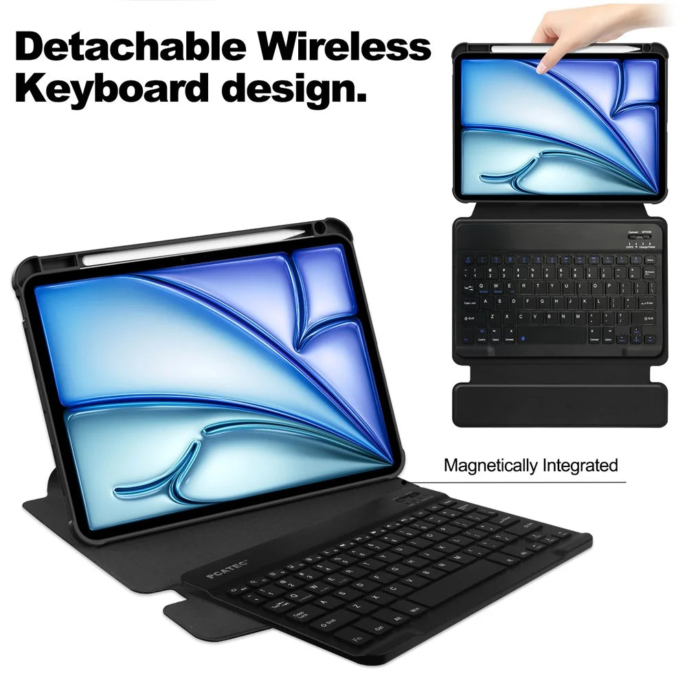 For iPad Air 13 (2026) / (2025) / (2024) Case 360-Degree Rotary Stand PU Leather + Acrylic Tablet Cover with Keyboard - Black - 3