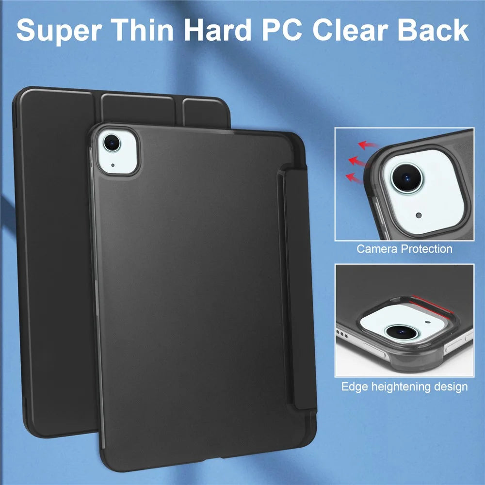 For iPad Air 11 (2026) / (2025) / (2024) Case PU Leather Smart Tablet Cover Smooth Matte Back, Built-In Pencil Holder - Black - 5