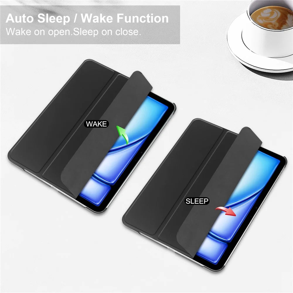 For iPad Air 13 (2026) / (2025) / (2024) Case PU Leather Smart Tablet Cover Smooth Matte Back, Built-In Pencil Holder - Black - 2